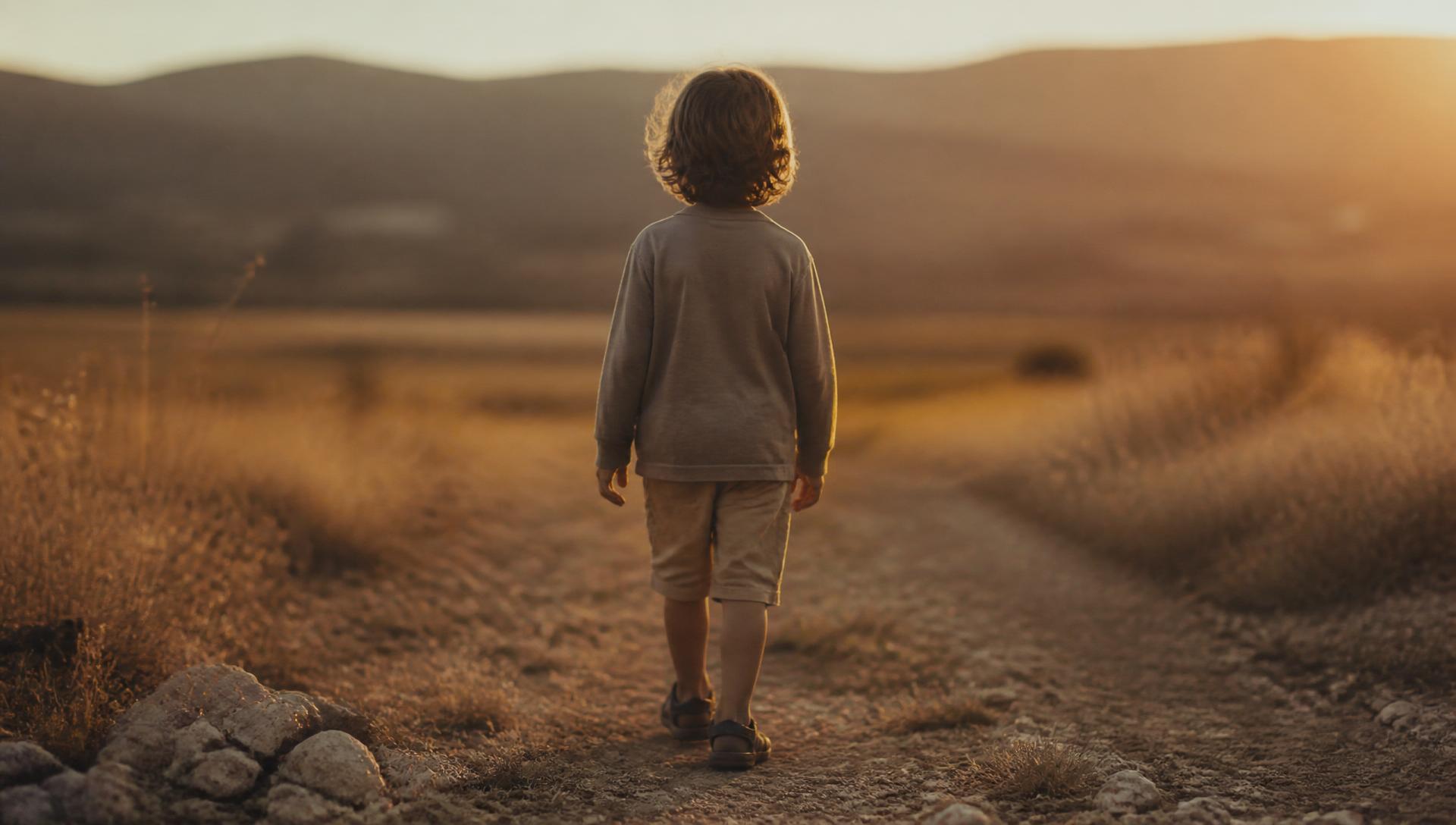 A child walking into morning light — a quiet moment of independence